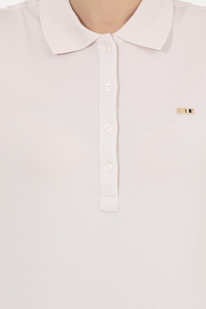 Kadın Ekru Basic Polo Yaka Sweatshirt - 50261237016