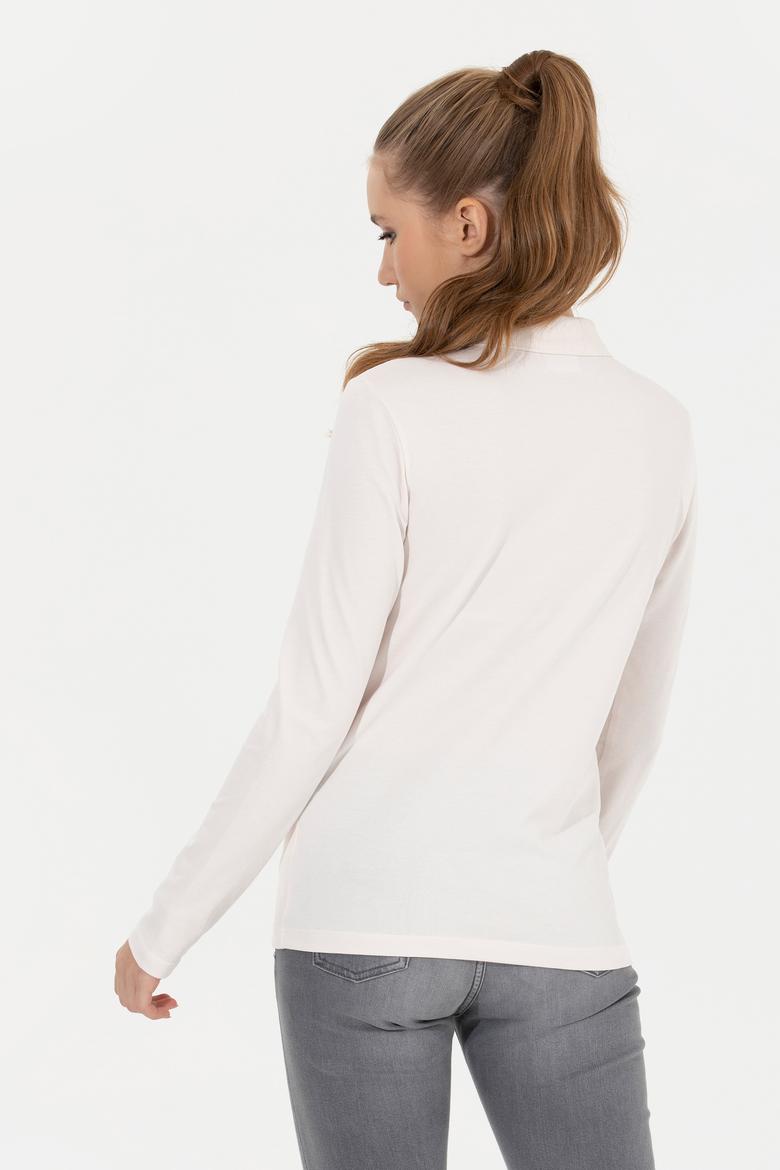 Kadın Ekru Basic Polo Yaka Sweatshirt - 50261237016