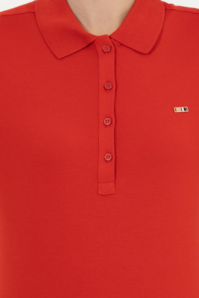 Kadın Kırmızı Basic Polo Yaka Sweatshirt - 50261237029