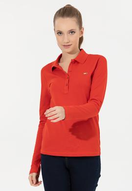 Kadın Kırmızı Basic Polo Yaka Sweatshirt - 50261237029