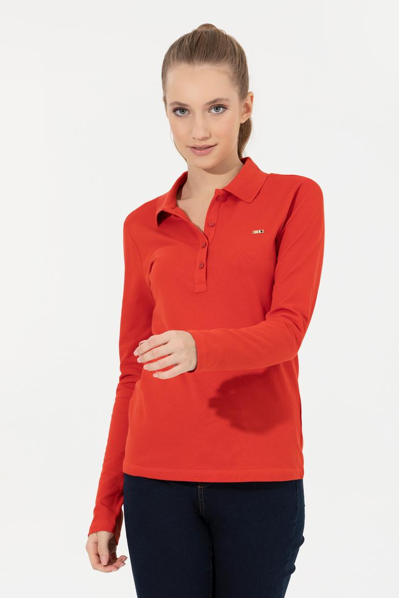 Kadın Kırmızı Basic Polo Yaka Sweatshirt - 50261237029