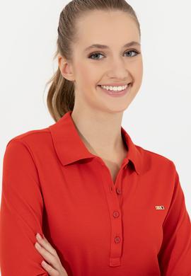 Kadın Kırmızı Basic Polo Yaka Sweatshirt - 50261237029