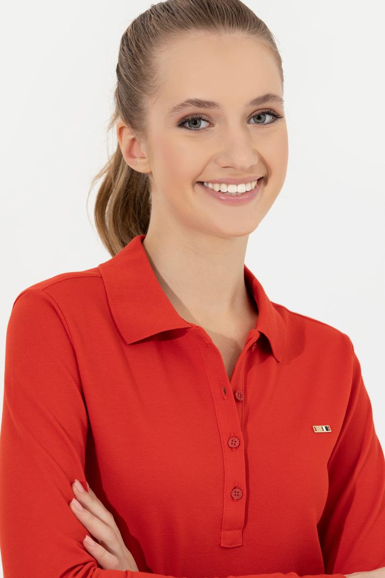 Kadın Kırmızı Basic Polo Yaka Sweatshirt - 50261237029