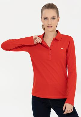 Kadın Kırmızı Basic Polo Yaka Sweatshirt - 50261237029