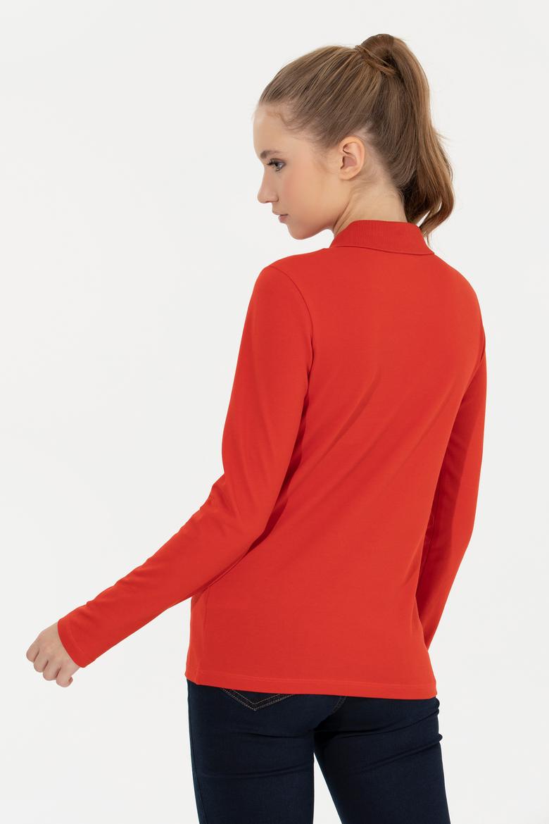 Kadın Kırmızı Basic Polo Yaka Sweatshirt - 50261237029