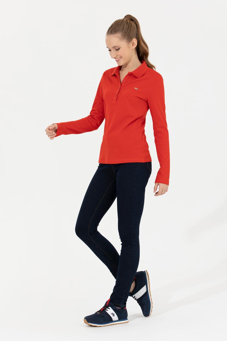 Kadın Kırmızı Basic Polo Yaka Sweatshirt - 50261237029