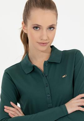 Kadın Yeşil Basic Polo Yaka Sweatshirt - 50261237048