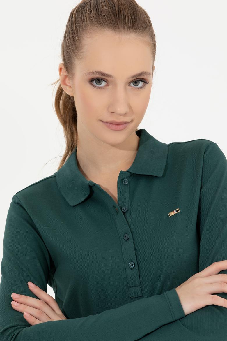 Kadın Yeşil Basic Polo Yaka Sweatshirt - 50261237048
