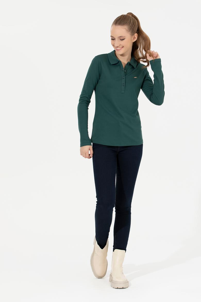 Kadın Yeşil Basic Polo Yaka Sweatshirt - 50261237048