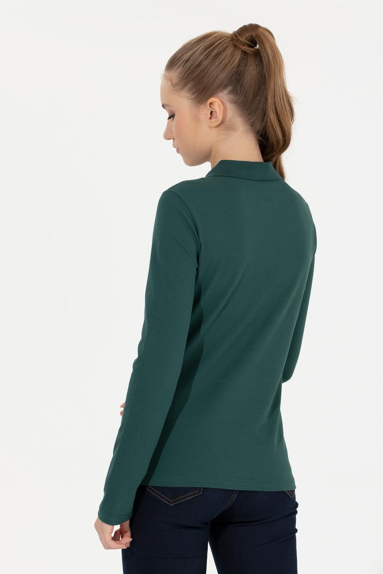 Kadın Yeşil Basic Polo Yaka Sweatshirt - 50261237048