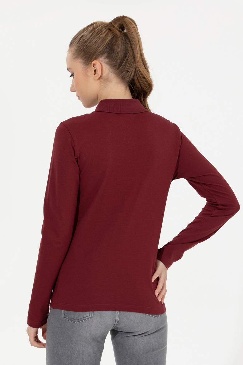 Kadın Vİşne Basic Polo Yaka Sweatshirt - 50261237062