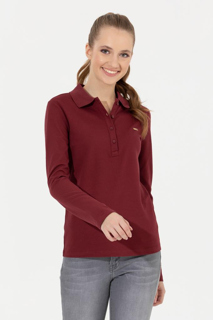 Kadın Vİşne Basic Polo Yaka Sweatshirt