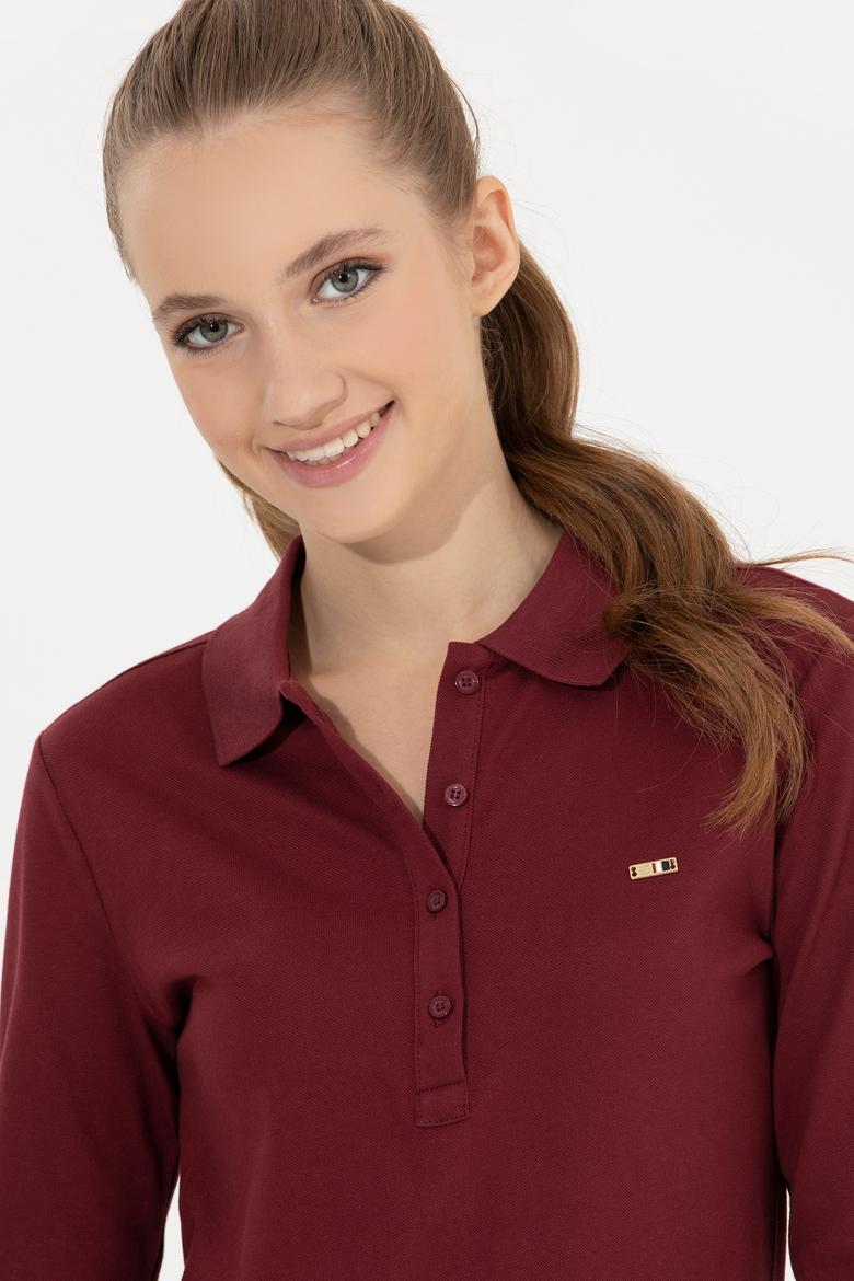 Kadın Vİşne Basic Polo Yaka Sweatshirt - 50261237062