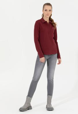 Kadın Vİşne Basic Polo Yaka Sweatshirt - 50261237062