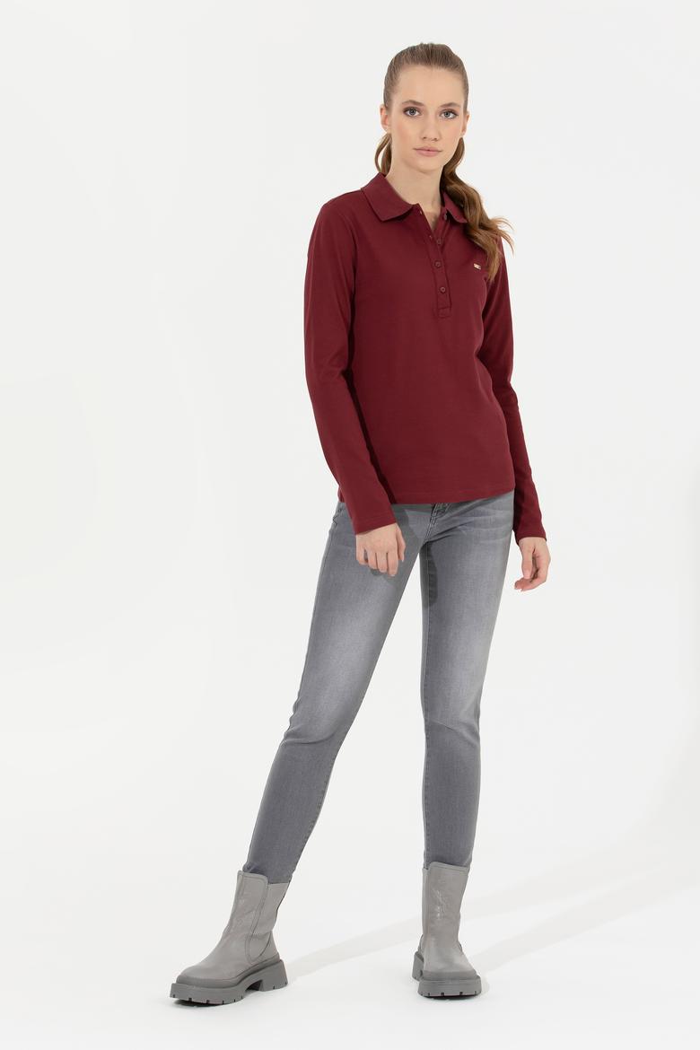 Kadın Vİşne Basic Polo Yaka Sweatshirt - 50261237062