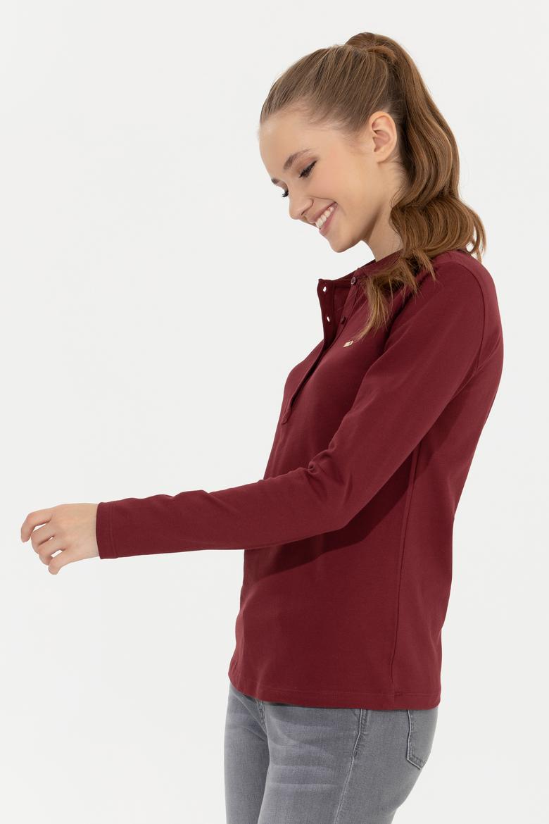 Kadın Vİşne Basic Polo Yaka Sweatshirt - 50261237062