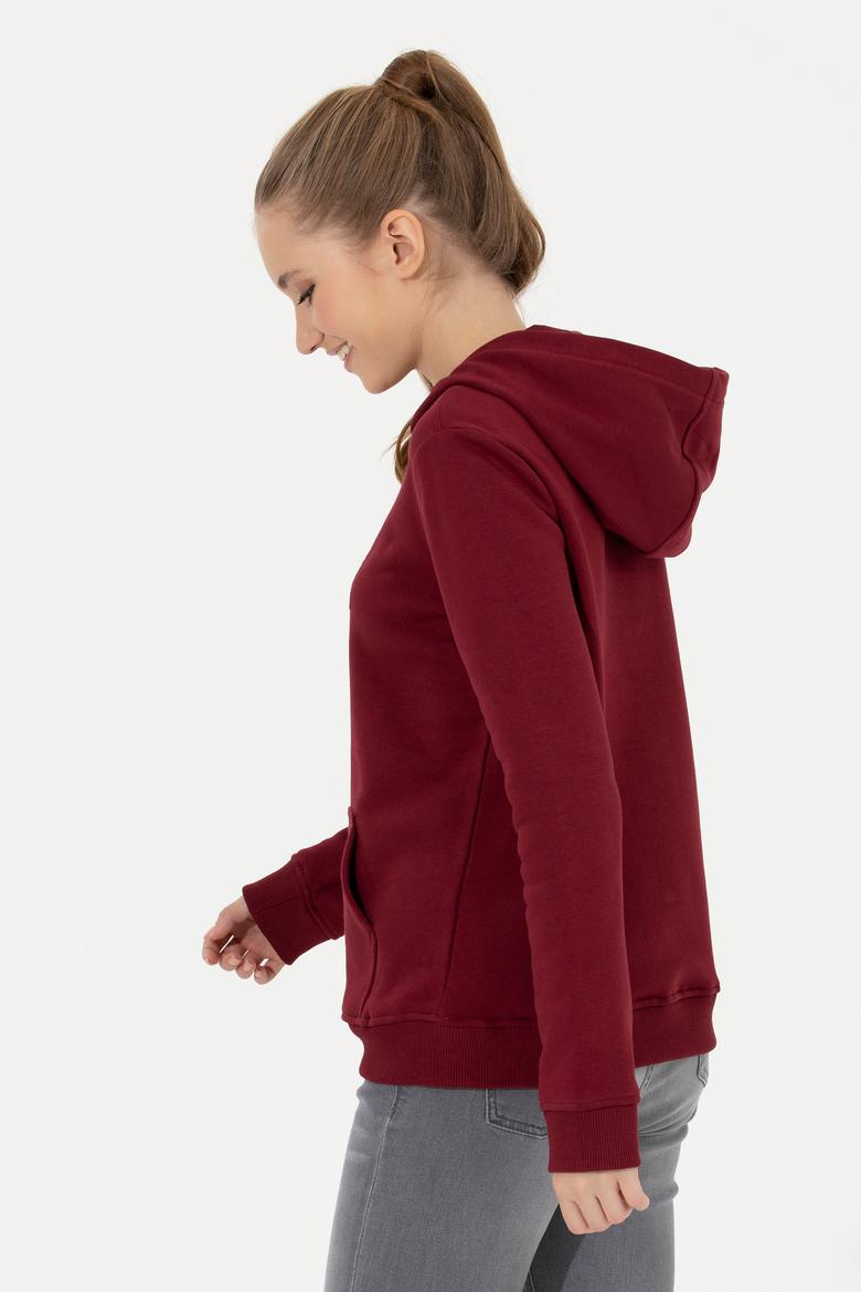Kadın Vİşne Kapüşonlu Basic Sweatshirt - 50256249060