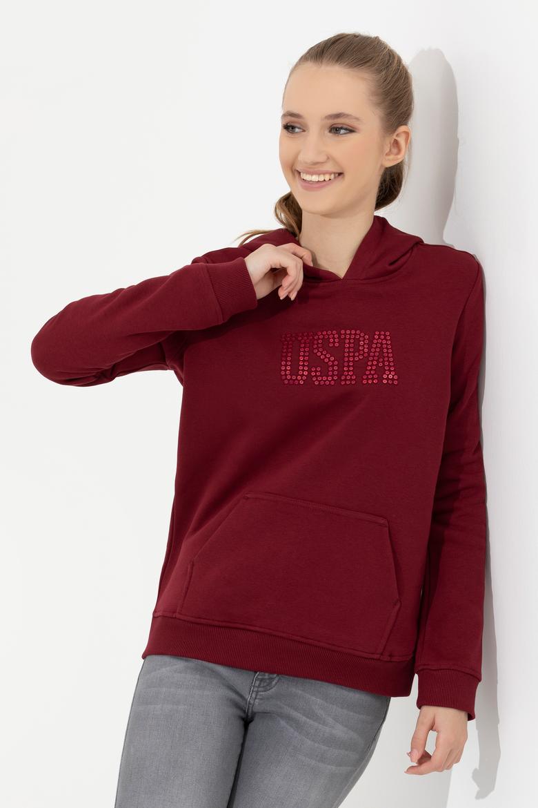 Kadın Vİşne Kapüşonlu Basic Sweatshirt