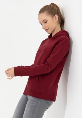 Kadın Vİşne Kapüşonlu Basic Sweatshirt - 50256249060