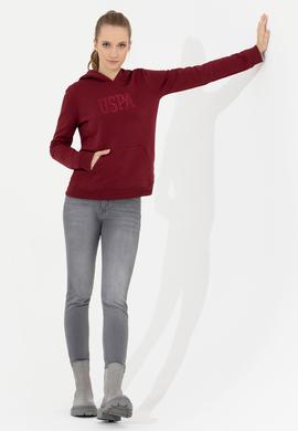 Kadın Vİşne Kapüşonlu Basic Sweatshirt - 50256249060
