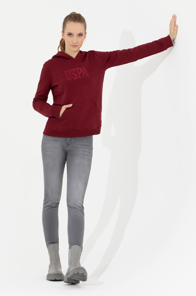 Kadın Vİşne Kapüşonlu Basic Sweatshirt