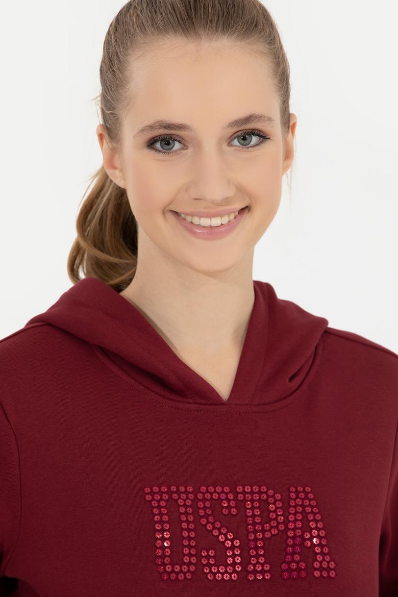 Kadın Vİşne Kapüşonlu Basic Sweatshirt - 50256249060