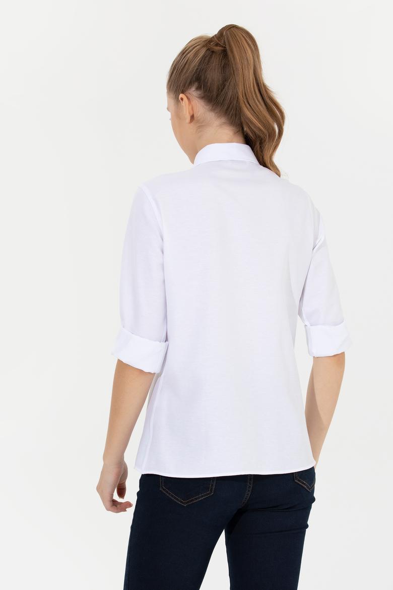 Kadın Beyaz Uzun Kollu Basic Gömlek - 50262490005