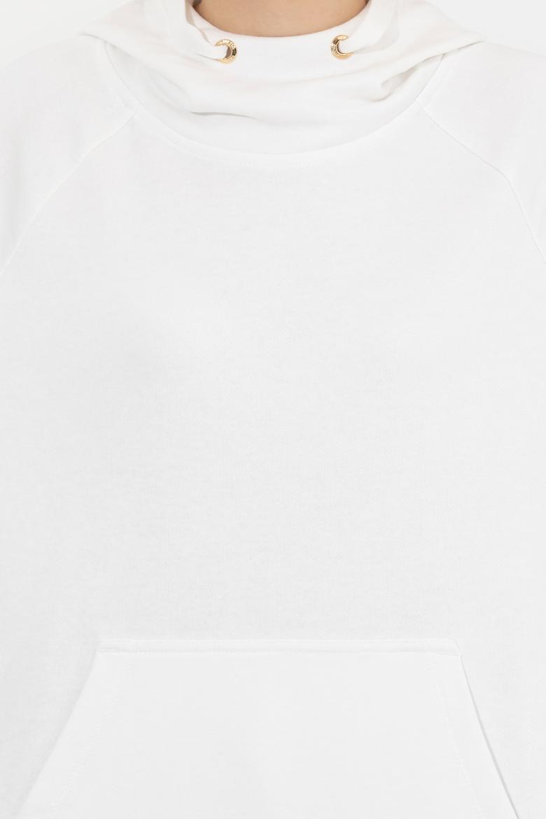 Kadın Ekru Kapüşonlu Sweatshirt - 50260879004