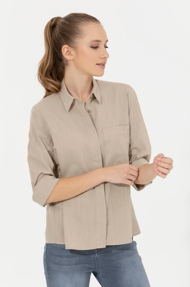 Kadın Haki Uzun Kollu Gömlek