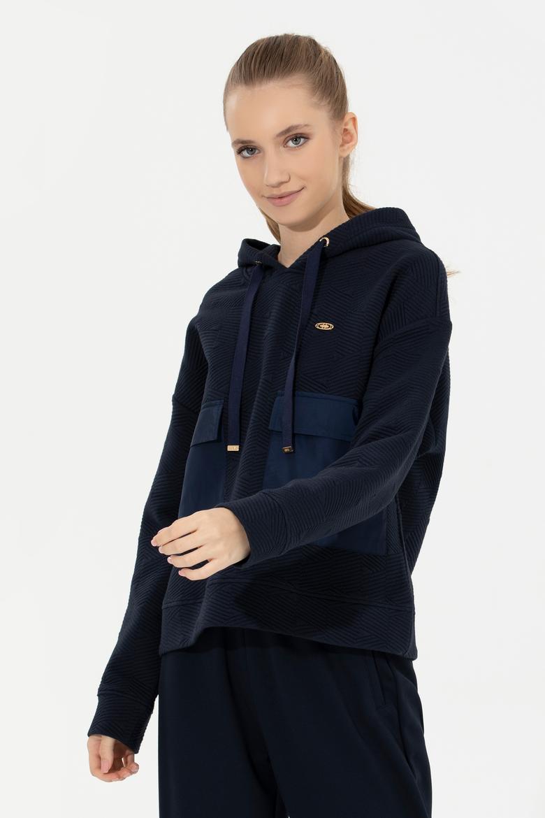 Kadın Lacivert Kapüşonlu Sweatshirt - 50256326006