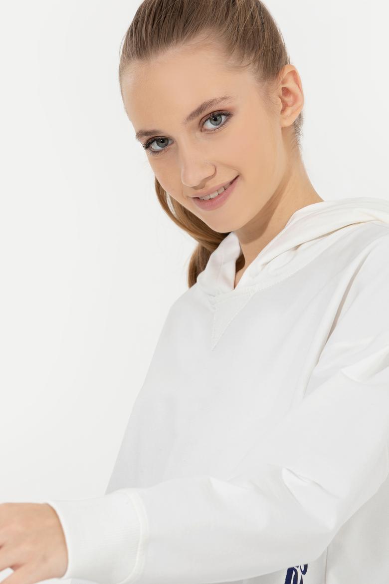 Kadın Ekru Kapüşonlu Sweatshirt - 50261243024