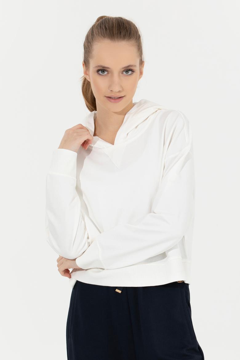 Kadın Ekru Kapüşonlu Sweatshirt - 50261243024