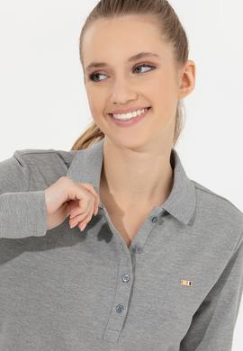 Kadın Gri Melanj Basic Polo Yaka Sweatshirt - 50261237054