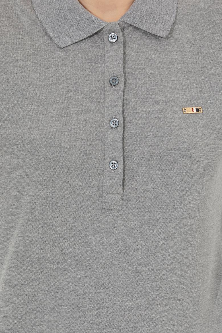 Kadın Gri Melanj Basic Polo Yaka Sweatshirt - 50261237054