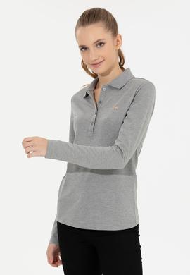 Kadın Gri Melanj Basic Polo Yaka Sweatshirt - 50261237054