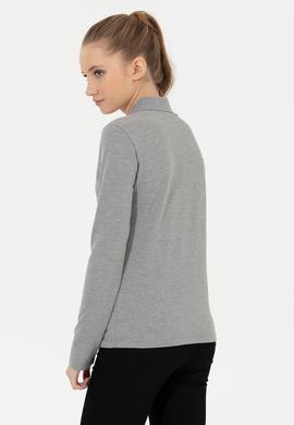 Kadın Gri Melanj Basic Polo Yaka Sweatshirt - 50261237054