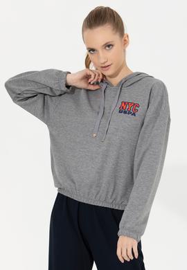 Kadın Gri  Melanj Kapüşonlu Sweatshirt - 50261239006