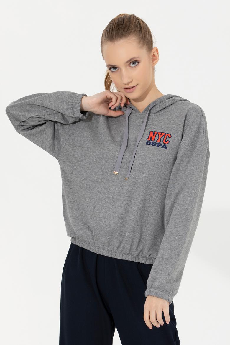 Kadın Gri  Melanj Kapüşonlu Sweatshirt