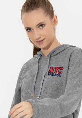 Kadın Gri  Melanj Kapüşonlu Sweatshirt - 50261239006