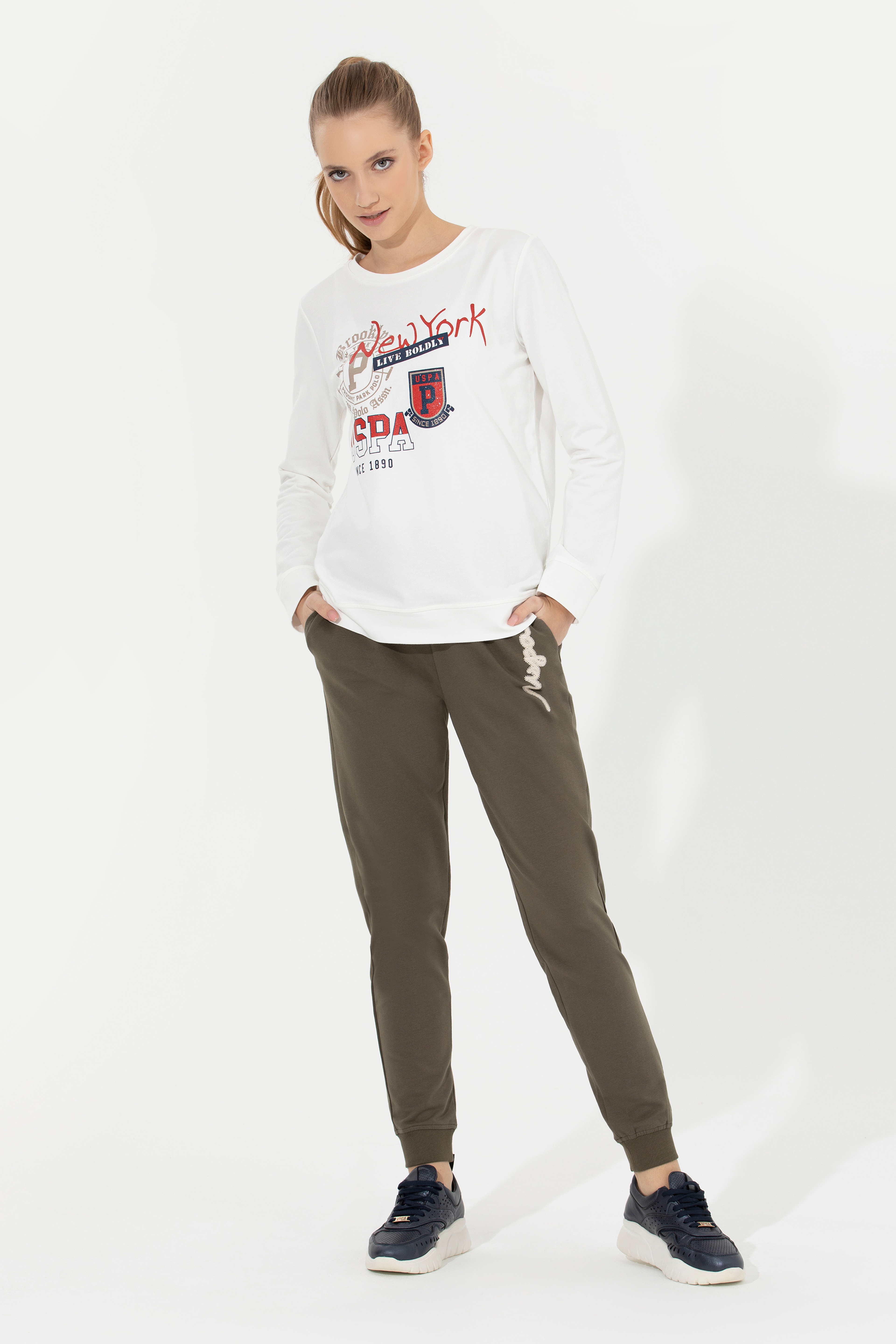 Kadın Ekru Sweatshirt - Image 3