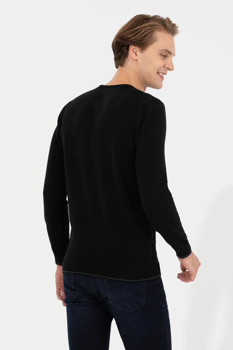 Erkek Siyah Bisiklet Yaka Triko Kazak - 50258076016