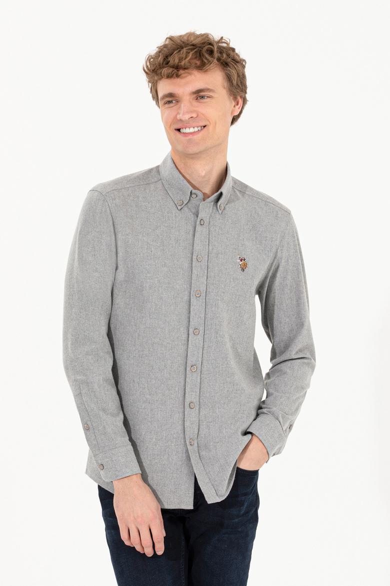 Erkek Vizon Uzun Kollu Basic Gömlek