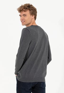 Erkek Antrasit Melanj Bisiklet Yaka Basic Triko Kazak - 50253443041