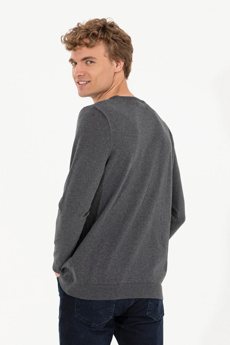 Erkek Antrasit Melanj Bisiklet Yaka Basic Triko Kazak - 50253443041