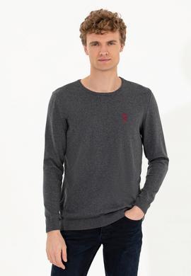 Erkek Antrasit Melanj Bisiklet Yaka Basic Triko Kazak - 50253443041