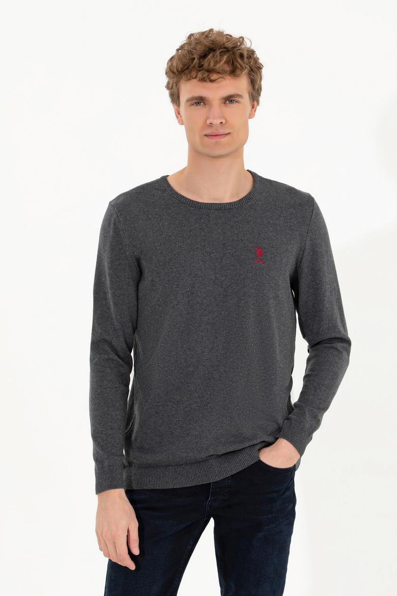 Erkek Antrasit Melanj Bisiklet Yaka Basic Triko Kazak - 50253443041