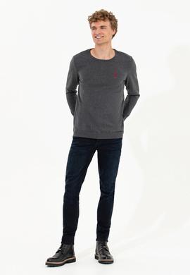 Erkek Antrasit Melanj Bisiklet Yaka Basic Triko Kazak - 50253443041