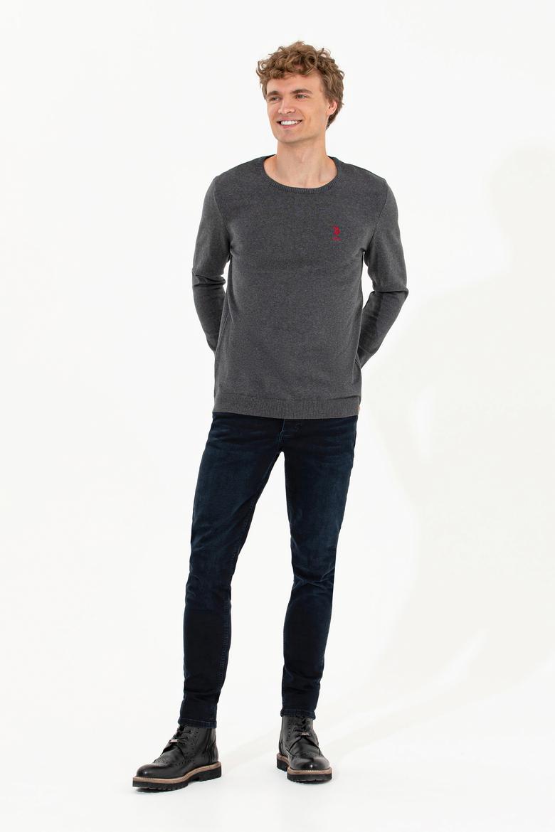 Erkek Antrasit Melanj Bisiklet Yaka Basic Triko Kazak - 50253443041