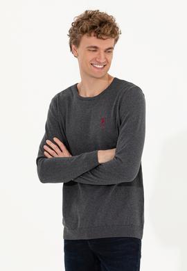 Erkek Antrasit Melanj Bisiklet Yaka Basic Triko Kazak - 50253443041