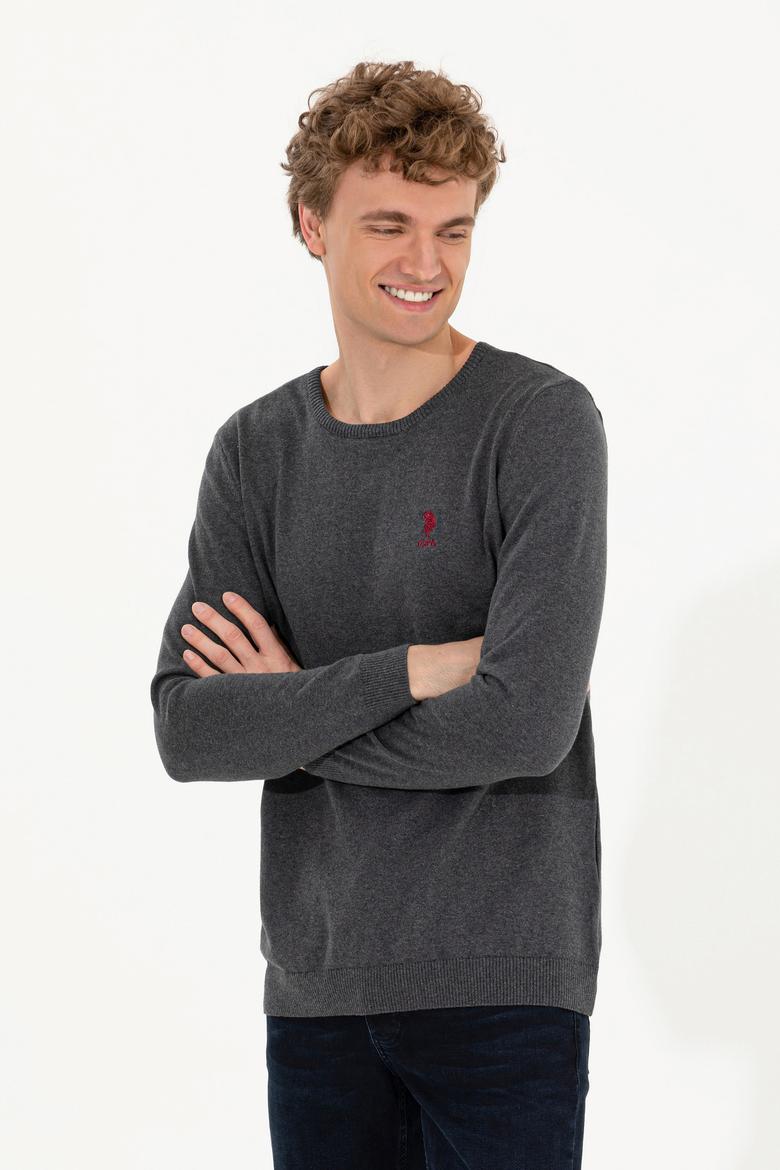 Erkek Antrasit Melanj Bisiklet Yaka Basic Triko Kazak - 50253443041